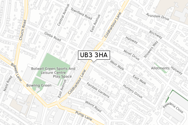 UB3 3HA map - large scale - OS Open Zoomstack (Ordnance Survey)