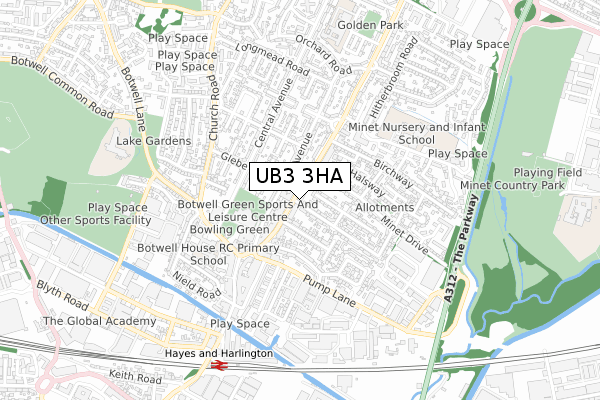 UB3 3HA map - small scale - OS Open Zoomstack (Ordnance Survey)