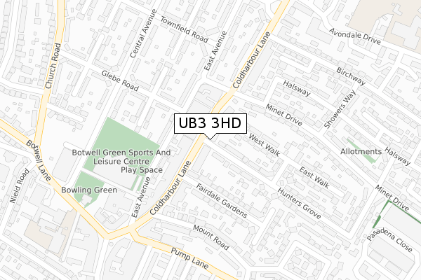 UB3 3HD map - large scale - OS Open Zoomstack (Ordnance Survey)