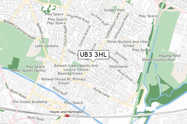 UB3 3HL map - small scale - OS Open Zoomstack (Ordnance Survey)