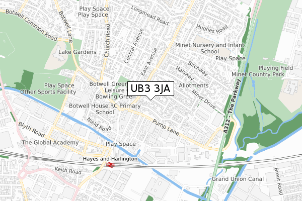 UB3 3JA map - small scale - OS Open Zoomstack (Ordnance Survey)