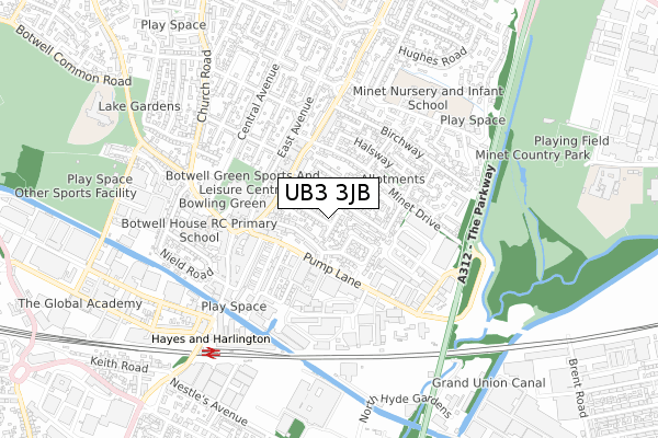 UB3 3JB map - small scale - OS Open Zoomstack (Ordnance Survey)