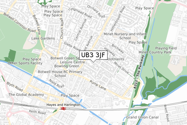 UB3 3JF map - small scale - OS Open Zoomstack (Ordnance Survey)