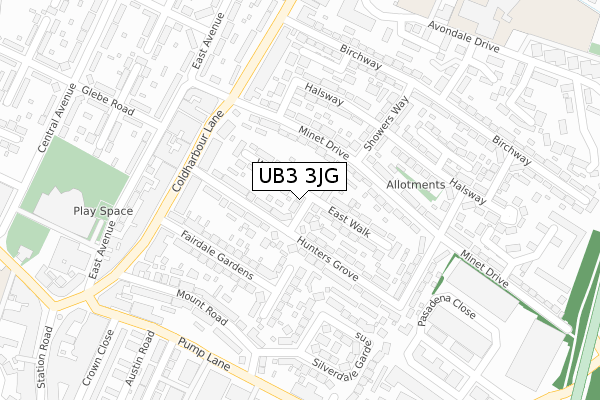 UB3 3JG map - large scale - OS Open Zoomstack (Ordnance Survey)