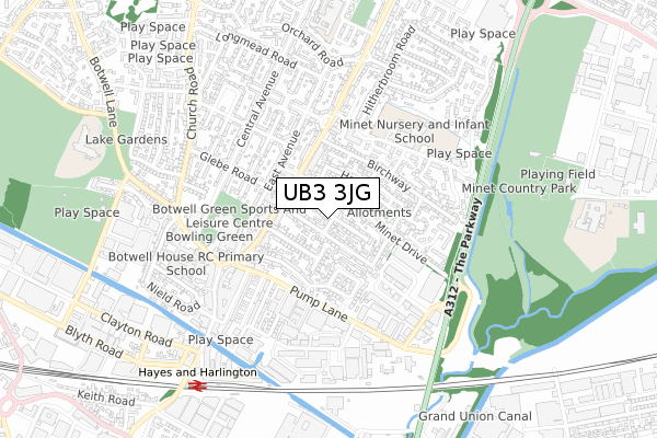 UB3 3JG map - small scale - OS Open Zoomstack (Ordnance Survey)