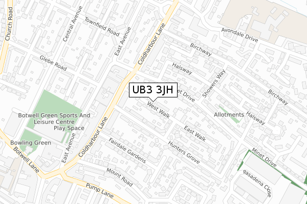 UB3 3JH map - large scale - OS Open Zoomstack (Ordnance Survey)