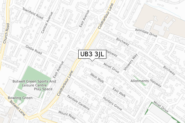 UB3 3JL map - large scale - OS Open Zoomstack (Ordnance Survey)