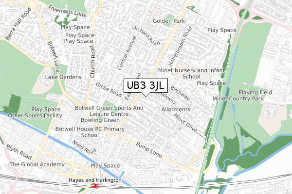 UB3 3JL map - small scale - OS Open Zoomstack (Ordnance Survey)