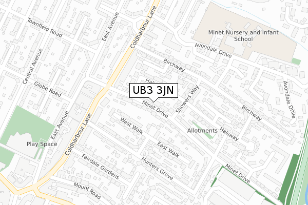 UB3 3JN map - large scale - OS Open Zoomstack (Ordnance Survey)