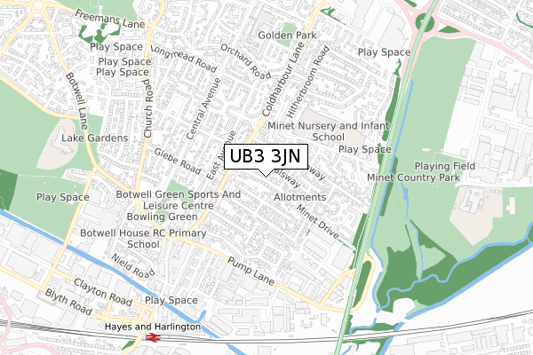 UB3 3JN map - small scale - OS Open Zoomstack (Ordnance Survey)