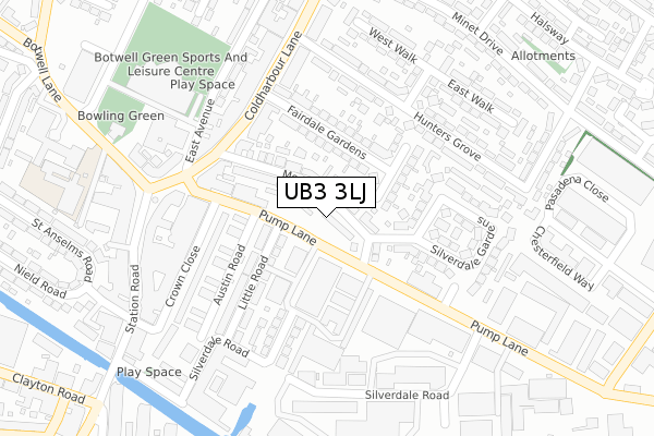 UB3 3LJ map - large scale - OS Open Zoomstack (Ordnance Survey)