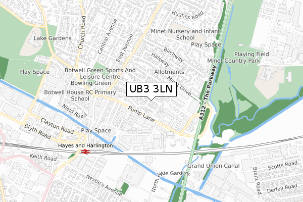 UB3 3LN map - small scale - OS Open Zoomstack (Ordnance Survey)