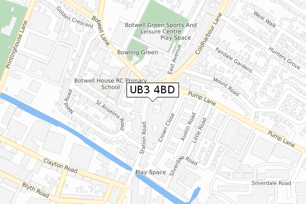 UB3 4BD map - large scale - OS Open Zoomstack (Ordnance Survey)
