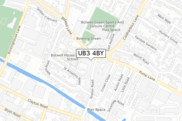 UB3 4BY map - large scale - OS Open Zoomstack (Ordnance Survey)