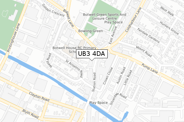 UB3 4DA map - large scale - OS Open Zoomstack (Ordnance Survey)