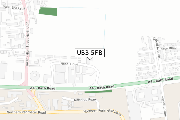 UB3 5FB map - large scale - OS Open Zoomstack (Ordnance Survey)