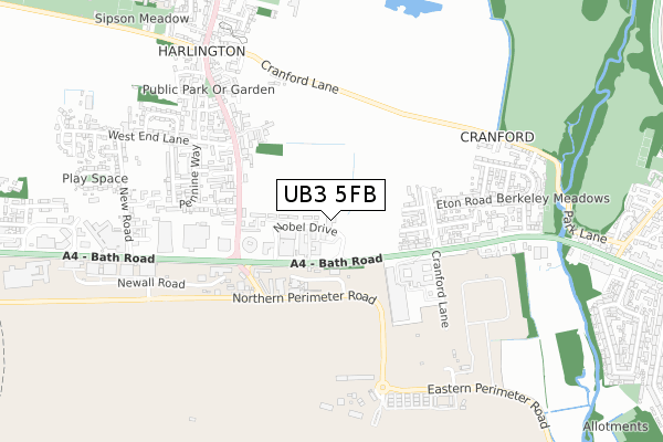 UB3 5FB map - small scale - OS Open Zoomstack (Ordnance Survey)