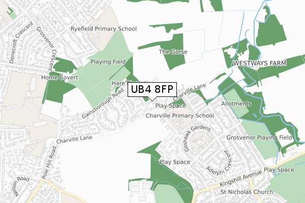 UB4 8FP map - small scale - OS Open Zoomstack (Ordnance Survey)