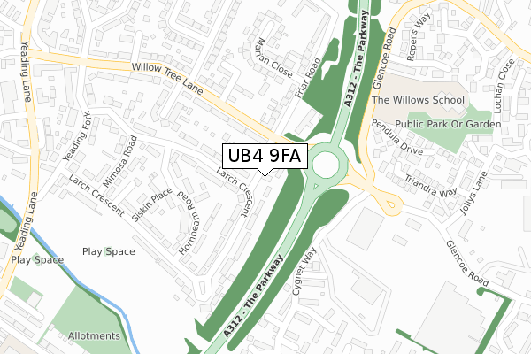 UB4 9FA map - large scale - OS Open Zoomstack (Ordnance Survey)