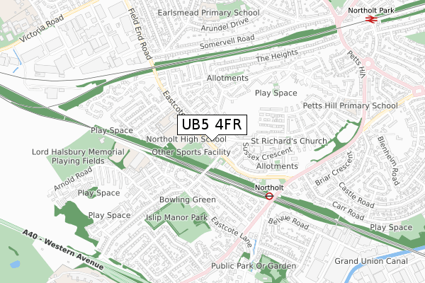 UB5 4FR map - small scale - OS Open Zoomstack (Ordnance Survey)