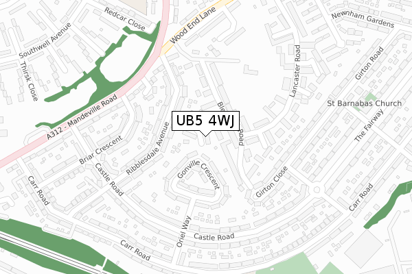 UB5 4WJ map - large scale - OS Open Zoomstack (Ordnance Survey)