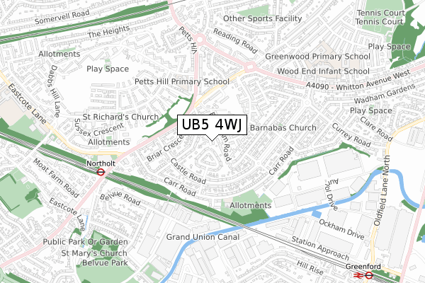 UB5 4WJ map - small scale - OS Open Zoomstack (Ordnance Survey)