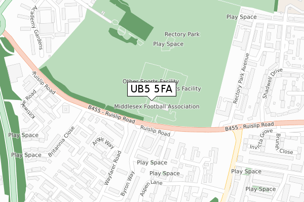 UB5 5FA map - large scale - OS Open Zoomstack (Ordnance Survey)