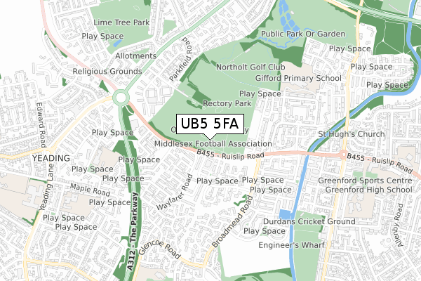 UB5 5FA map - small scale - OS Open Zoomstack (Ordnance Survey)