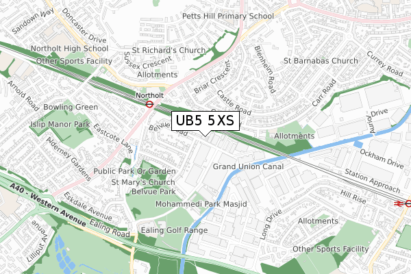 UB5 5XS map - small scale - OS Open Zoomstack (Ordnance Survey)