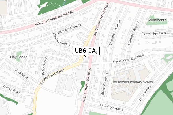 UB6 0AJ map - large scale - OS Open Zoomstack (Ordnance Survey)