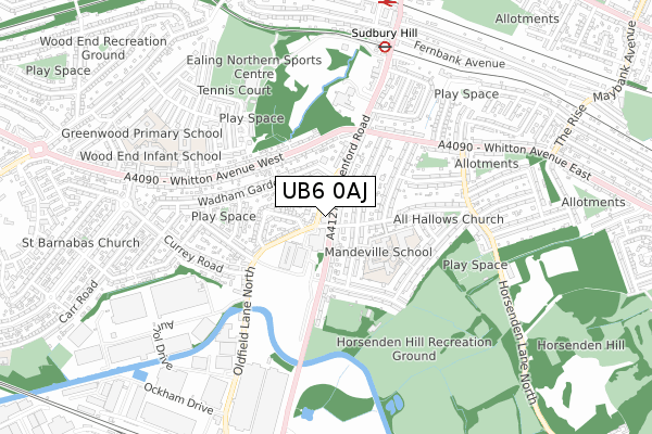 UB6 0AJ map - small scale - OS Open Zoomstack (Ordnance Survey)