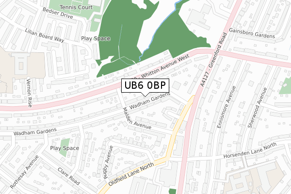 UB6 0BP map - large scale - OS Open Zoomstack (Ordnance Survey)