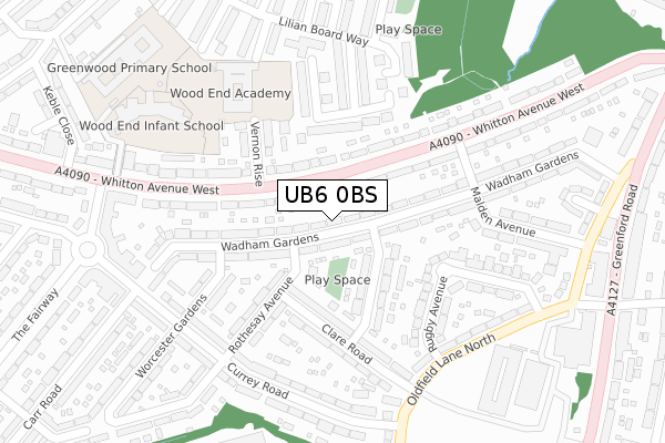 UB6 0BS map - large scale - OS Open Zoomstack (Ordnance Survey)