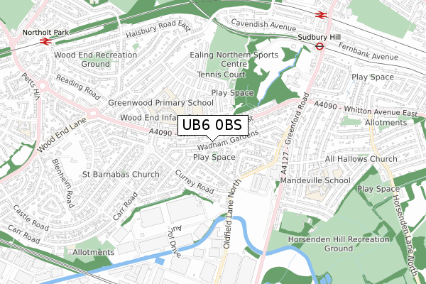 UB6 0BS map - small scale - OS Open Zoomstack (Ordnance Survey)
