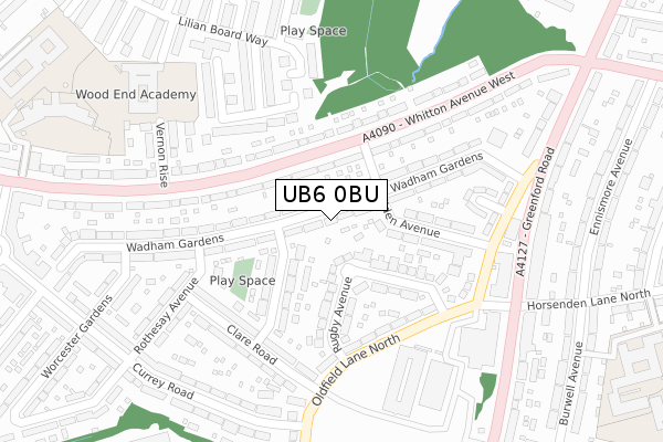 UB6 0BU map - large scale - OS Open Zoomstack (Ordnance Survey)
