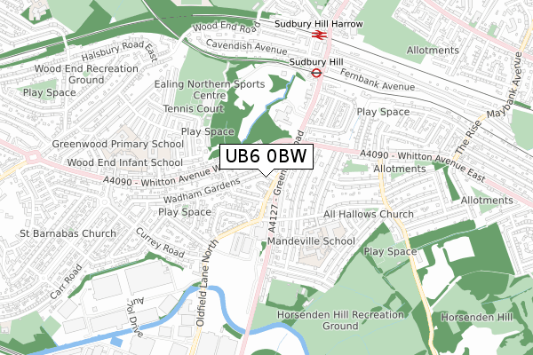 UB6 0BW map - small scale - OS Open Zoomstack (Ordnance Survey)