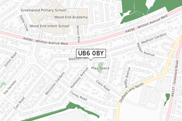 UB6 0BY map - large scale - OS Open Zoomstack (Ordnance Survey)