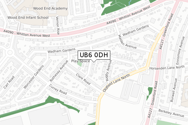 UB6 0DH map - large scale - OS Open Zoomstack (Ordnance Survey)