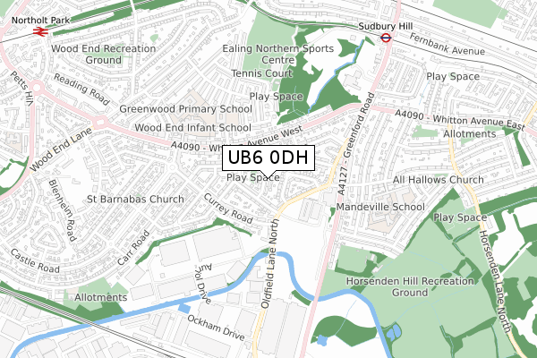 UB6 0DH map - small scale - OS Open Zoomstack (Ordnance Survey)