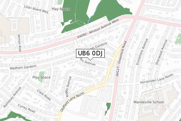 UB6 0DJ map - large scale - OS Open Zoomstack (Ordnance Survey)