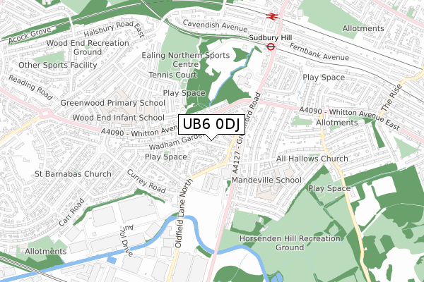 UB6 0DJ map - small scale - OS Open Zoomstack (Ordnance Survey)