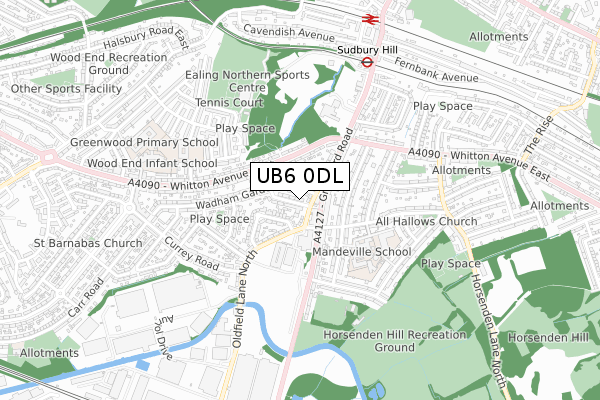 UB6 0DL map - small scale - OS Open Zoomstack (Ordnance Survey)
