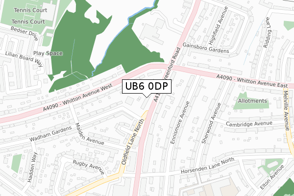 UB6 0DP map - large scale - OS Open Zoomstack (Ordnance Survey)