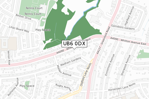 UB6 0DX map - large scale - OS Open Zoomstack (Ordnance Survey)