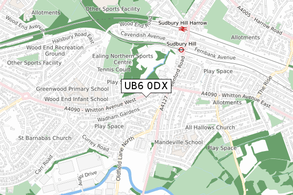 UB6 0DX map - small scale - OS Open Zoomstack (Ordnance Survey)