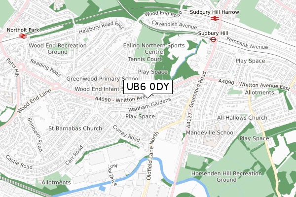 UB6 0DY map - small scale - OS Open Zoomstack (Ordnance Survey)