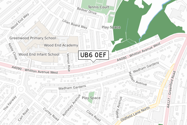 UB6 0EF map - large scale - OS Open Zoomstack (Ordnance Survey)