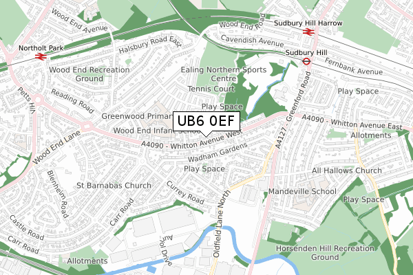 UB6 0EF map - small scale - OS Open Zoomstack (Ordnance Survey)