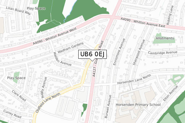 UB6 0EJ map - large scale - OS Open Zoomstack (Ordnance Survey)