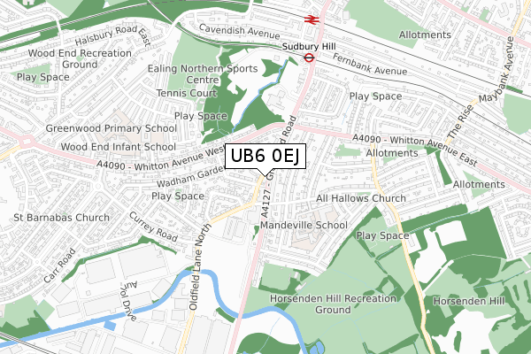 UB6 0EJ map - small scale - OS Open Zoomstack (Ordnance Survey)